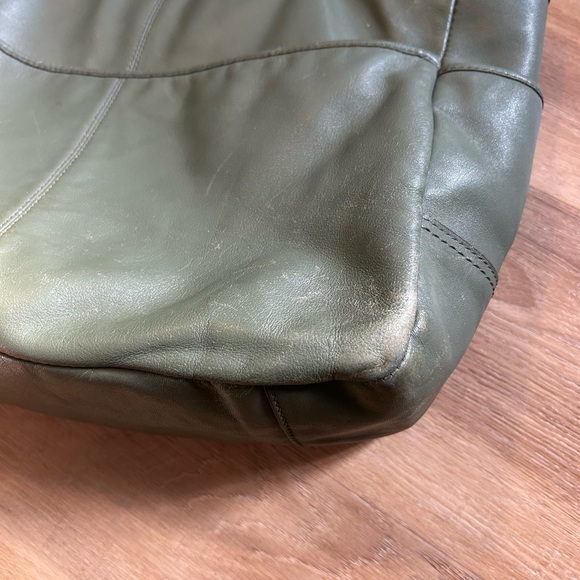 Coach Olive Green Leather Tote | Large Zip Top Shoulder Bag - Picture 15 of 16